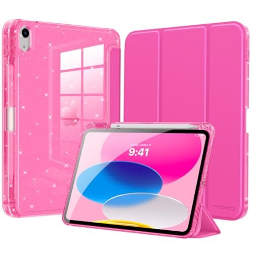 MoKo Slim Case for iPad (A16) 11th Generation 11 Inch 2025,iPad 10th Generation 2022 10.9 Inch,Glitter Smart Cover with Pencil Holder,Sparkly Clear Back Shell,Auto Wake/Sleep, Persian Pink