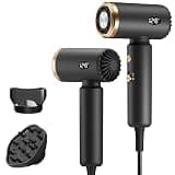 Travel Hair Dryer, Dual Voltage Mini Ionic Blow Dryer for Fast Drying, Compact Lightweight Hair Dryer with Magnetic Diffuser for Home & Travel, Portable Hairdryer International 110-240V (grey)