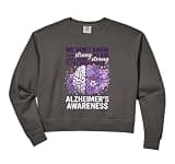 Womens Purple Squad Alzheimer Awareness Ribbon Support Team Comfort Colors Crop Sweatshirt