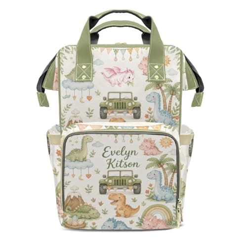YallLocoMo Personalized Diaper Bag Backpack Gift Watercolor Jungle Floral Car Dinosaur Large Capacity Nappy Bag: Designed for Travel & Everyday Use