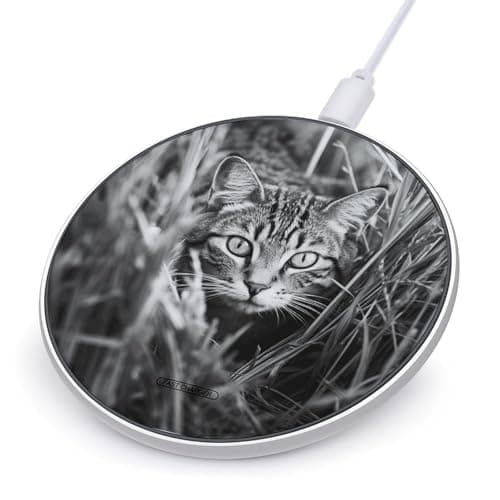 A Cat on The Grass Wireless Charger with USB Cable,Aluminum Alloy Frame 10W Max Compatible Fast Wireless Charging Pad- 3.2ft Cable Included for Travel Home Office Desk