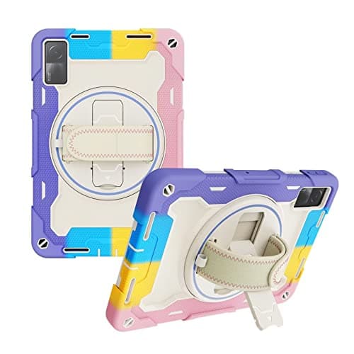 Case for Lenovo Tab K10 10.3 Inch 2021 TB-X6C6L/X6C6F,Shockproof Wrist Strap Rotating Kickstand Tablets Protective with Shoulder Rope for Lenovo Tab M10 Plus TB-X606F TB-X606X 2020 (PurplePink)