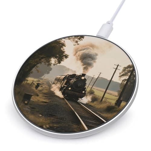 Steam Train Wireless Charger with USB Cable,Aluminum Alloy Frame 10W Max Compatible Fast Wireless Charging Pad- 3.2ft Cable Included for Travel Home Office Desk