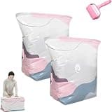 Large-Capacity Vacuum Bags – No Pump Needed, 3D Stand-Up Compression Storage Bags with Airtight Double-Zip Seal, Reusable for Clothes, Comforters, Blankets, Travel & Home (2PCS,M)