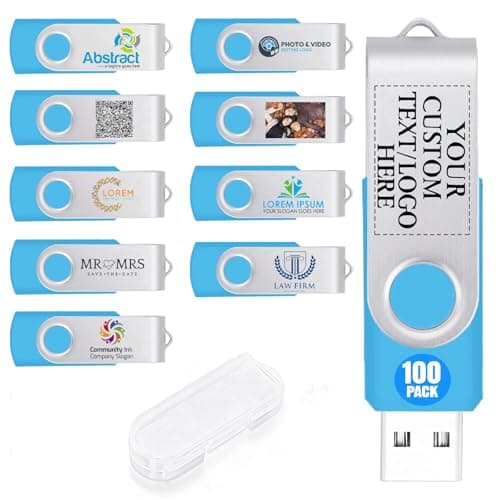 100 Pack 512MB Custom USB Flash Drives USB 2.0 with Case, Personalized Thumb Drives with Logo/Text/Image, Sky Blue Bulk Customized Memory Sticks for Wedding, Business, Corporate Gifts