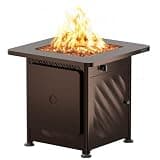 East Oak 28” Outdoor Propane Fire Pit Table | 52,000 BTU Gas Fire Pit for 2-4 People with Space-Saving Hock Lid, Mesh Pocket & Lava Rocks | CSA Certified Safe for Patio, Deck, Backyard, Brown