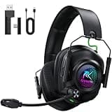Krysenix 2.4 GHz Wireless Gaming Headset for PC, PS5, PS4, Switch, Mac, Bluetooth 5.4 Gaming Headphones with Noise Canceling Microphone, Cool RGB Lighting, 50Hr Battery, Foldable, 50mm Drivers-Black