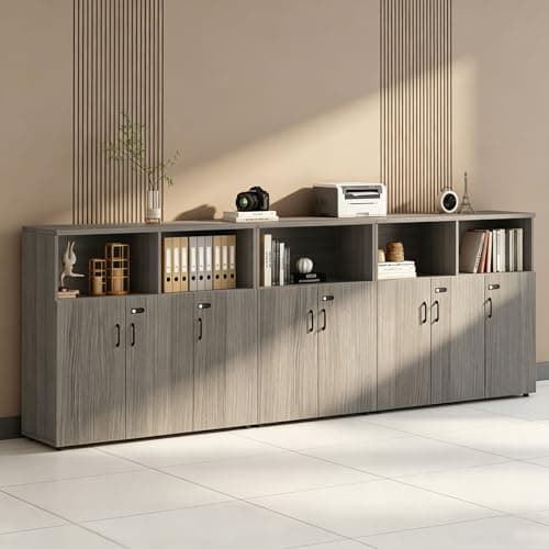 HSHBDDM File Cabinet with Password Lock, Wood Lateral Filing Cabinet for Letter/A4 Files, 3 Drawer with Door, Printer Stand with Open Shelves for Home Office