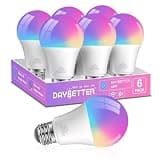 DAYBETTER Smart Light Bulbs, RGBCW Color Changing Smart Bulb Compatible with Alexa & Google Home,Preset Scene, Music Sync, A19 E26 2.4G WiFi Bluetooth Dimmable LED Bulbs, 60W Equivalent, 800LM, 6 Pack