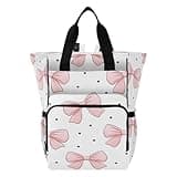 Nesatuwa Bows Light Pink Diaper Bag Backpack Waterproof Large Capacity Multifunctional Diaper Bags with Insulated Pockets and Stroller Straps Travel Backpack for Baby Girl/Boy
