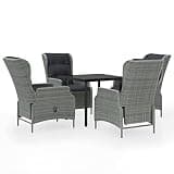 TUERYAFEK Light Gray 5 Piece Outdoor Dining Set with Steel Frame, PE Rattan Reclining Chairs, and Glass Tabletop