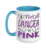 Not All Cancer Is Pink | Pancreatic Cancer Awareness Ceramic Mug, Blue/White, 15oz