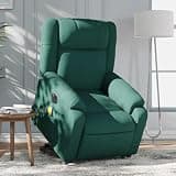 HBFDSFG Electric Stand Up Massage Recliner Chair for Elderly with Power Lift, Dark Green Fabric, 6 Massage Points, USB Powered, Side Pocket