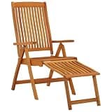 DXKDUSOKJ Folding Patio Chairs with Footrests 2 Pcs, Solid Eucalyptus Wood Outdoor Reclining Chairs with 5 Adjustable Backrest Positions, Foldable Wooden Garden for Patio Terrace