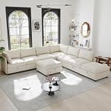 129-Inch Oversized 8 Seat Modular Cloud Sofa Deep Seat Storage Sectional Sofa Couch Free Combination W/Movable Ottomans,L/U Shaped Chenille Upholstered Convertible Sleeper Couch for Home Apartment