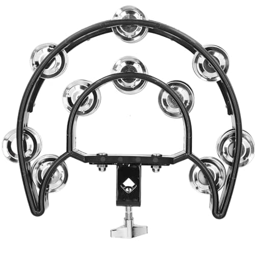 Hi Hat Tambourine Drum Set, Wireless Handheld Jingle Bell Rattle with Double Row Bells, 40 Stainless Steel Bells for Acoustic Kit, KTV, Live Performance and Studio Use
