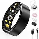 Oucscru Smart Ring for Women Men, Health Tracker with Heart Rate/Blood Oxygen/Blood Pressure/Sleep Monitor/Step Counting, IP68 Waterproof Fitness Ring, No App Fees for iPhone & Android (Black, 14#)