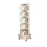 RFBXZPTADNU Full Solid Wood 360° Rotating Bookcase Freestanding Mobile Floor Bookshelf Kids Picture Book Storage Organizer for Home Living Room Bedroom Corner Space(White,45.5x193cm)