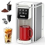 Horavie Single Serve Coffee Maker for K-Cup Pod and Ground, Hot & Iced Coffee Maker, Strong Button Feature, 6 to 14oz Brew Sizes, 50oz Removable Reservoir, Fit 6.5" Mugs, Stainless Steel, White