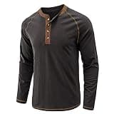 Xiaojmake Men's Round Neck Undershirts Long Sleeve Color Block Henley Button Down Shirts Fashion Casual Cotton Blend T-Shirt Dark Gray
