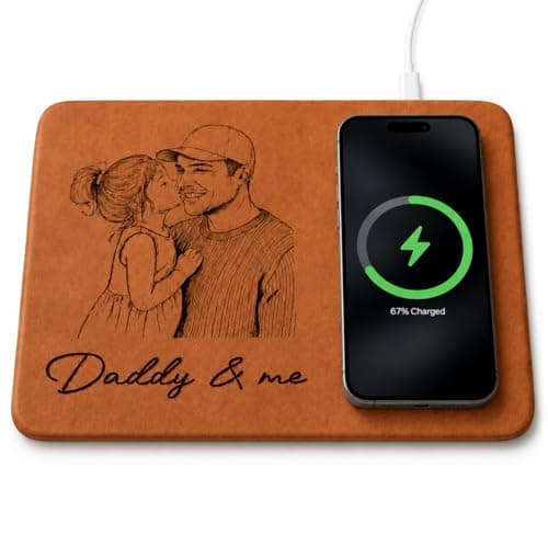 Dad Sketch Line Art Custom Photo for Dad, Husband - Personalized Charging Pad, Custom Photo Sketch Line Art Wireless Charger Mat, We Love You Faux Leather Charging Pad from Kids (2)