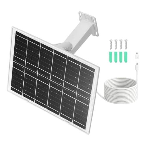 Rebower 1 Pack of 5V 7W Solar Panel, 360° Rotation IP65 Waterproof Dual Type-C/Micro USB 9.8 ft Cable Solar Charger High Efficiency ETFE Battery Maintainer for Outdoor Camera, White
