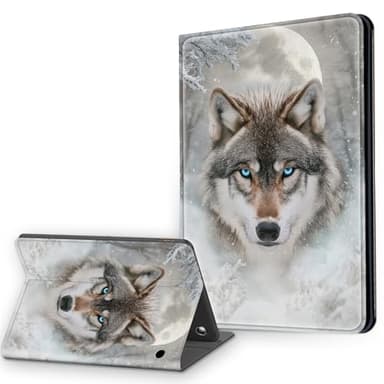 Case for Amazon Fire HD 8 & 8 Plus Tablet (12th/10th Gen, 2024/2022/2020), Multi-Angle Viewing Leather Smart Stand Back Cover with Auto Sleep Wake, Snow Wolf