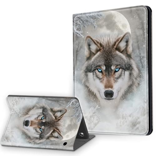 Case for Amazon Fire HD 8 & 8 Plus Tablet (12th/10th Gen, 2024/2022/2020), Multi-Angle Viewing Leather Smart Stand Back Cover with Auto Sleep Wake, Snow Wolf
