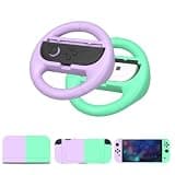 VRUIVR 2PCS Steering Wheels Grips with Console Stickers for Switch 2 Controller Racing Games Accessories Purple Green