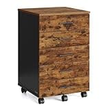VASAGLE File Cabinet, Mobile Pedestal Filing Cabinet with Wheels, Printer Stand with 5 Drawers, Tool-Free Sliding Rails, for Study, Home Office, Rustic Brown UOFC081KD02