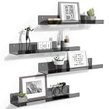upsimples Acrylic Shelves for Wall Decor, 15" Display Shelf Perfume Organizer for Bathroom, Bedroom, Living Room, Floating Bookshelves for Kids, Clear Black, 4 Pack