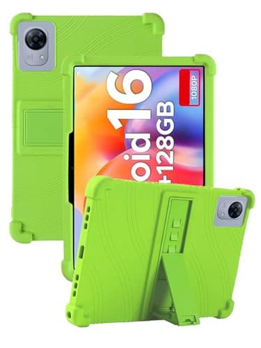 Case for POCKAM P10 Pro Android 16 Tablet 10.1 Inch, FJIASTB Soft Silicone Kids Friendly Protective Cover with Adjustable Stand, Drop-Proof (Green)