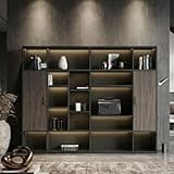 Yuetwelp Large Executive Bookcase and File Cabinet,Modern Executive Office Wall Unit, Executives Wall Unit with Doors and Shelves, Modern Office Storage Cabinet for Home Office (79x16x79in, Wood)