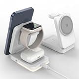 PUSOKEI 3 in 1 Wireless Charging Station, 15W Fast Wireless Charging Stand, Magnetic Foldable Travel Dock for iOS Phone 17/16/15/14/13/12, Watch, Earphone (White)