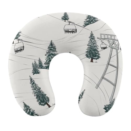 FekiLoot Ski Lift with Fir Tree Travel Pillow,U Shaped Office Napping Pillow Support Neck and Head Comfortable Travel Neck Pillow U Shape Sleeping Essentials for Long Haul Flights