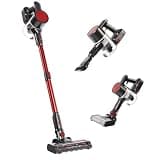 DUMOS Cordless Vacuum Cleaner, Lightweight Rechargeable Upright Vacuum with Flexible Steering, Extendable Pole, LED Light, 3 Brush Heads & Wall Mount, Ideal for Hardwood Floors & Household Cleaning
