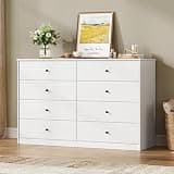 UANRBOA 8 Drawer Dresser, 47.2" White Dresser for Bedroom, Modern Dressers Chest of Drawers, Wooden Dressers Organizer for Bedroom, Closet