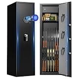 ANXINWEI 57.09" Gun Safes,8-10 Rifle Safe with Fingerprint and Digital Keypad, Gun Cabinet with LED, Long Gun Safe with Dual Alarm Mode, Gun Cabinets for Rifles and Shotguns with No Assembly Required