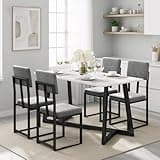 HUGROVE 5 Piece Dining Set, 47.24'' Faux Marble Dining Table Set for 4, Modern Minimalist Kitchen & Dining Room Set with Upholstered Chairs for Small Spaces, Apartments (Charcoal Velvet)