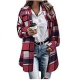 xiaoleilemon 2026 Flannel Shirt Women Plaid Shacket Oversized Button Down Casual Long Sleeve Trench Coat Warm Winter Jackets