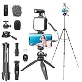 USKEYVISION Vlogging Kit for iPhone Youtuber Starter Kit Content Creator Equipment for iPhone 16/15Pro Max with 59'' Extendable Fullsize Tripod, LED Light,Shotgun Mic Video Recording(Vlog K4)