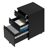 TrailBlaze Mobile 3-Drawer File Cabinet with Lock – Lateral Metal Organizer – Under Desk Filing for Legal, Letter, A4 – Adjustable Shelf – Black