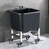 Eoweiot Deep Basin Floor Mop Sink with Wheels - Standing Laundry Tub for Garage - Commercial Utility Sink Washing Station for Backyard (40x40x50cm)
