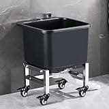 Eoweiot Deep Basin Floor Mop Sink with Wheels - Standing Laundry Tub for Garage - Commercial Utility Sink Washing Station for Backyard (40x40x50cm)