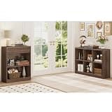 FATORRI 6-Cube Bookcase and 3-Tier Bookshelf with Drawer Set, Tall Bookcase with Storage & Wide Low Bookshelf for Living Room Office, 2-Piece Display Storage Set, Dark Walnut