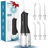 Water Flosser for Teeth, Cordless Portable Oral Irrigator with 300ML Tank, 4 Modes, 6 Jet Tips, IPX7 Waterproof Rechargeable Dental Flosser for Braces, Gum Care, Home & Travel, Black