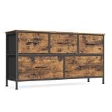 SONGMICS Dresser for Bedroom, Chest of Drawers, Steel, MDF, 5 Non-Woven Fabric Drawers, Storage Organizer Unit, Closet, Entryway, Rustic Brown and Ink Black ULGS322B02S