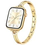AIRSPO Slim Band Compatible for Apple Watch Bands for Women 42mm 44mm 45mm 46mm,Thin Metal Strap Dressy Jewelry Bracelet with Bling Diamond for iWatch Bands Series 11 10 9 8 7 6 5 4 3 SE 2 1 (Gold)
