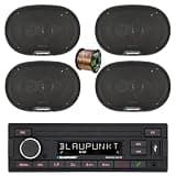 Blaupunkt Madrid 200 BT Single Din USB Bluetooth AM/FM Stereo Receiver, 4X 6x9 70 Watt Max 4-Way Car Audio Speakers w/Wire
