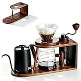 Bincoo Black Walnut Coffee Station Organizer,Coffee Tool Organizer Stand, Espresso Accessory Rack for Coffee Bar, Coffee Station Storage for Kettle,Manual Coffee Grinder Organizer Stand